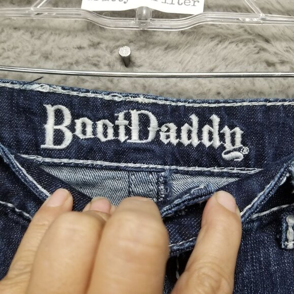 Boot Daddy Jeans Womens 10 Petite Blue Bootcut Stretch Denim *Altered* - Picture 6 of 16